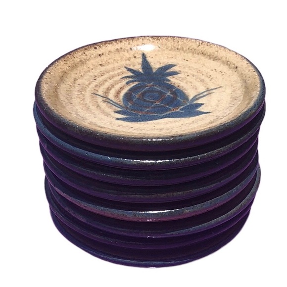 Mahon Vintage Blue Pineapple Pottery Coasters, Set of 8 - Picture 3 of 5